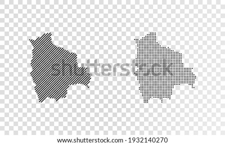 Set of abstract maps of Bolivia. Dot and line map of Bolivia. Vector dotted map of Bolivia isolated on transparent background