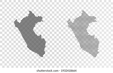 Set of abstract maps of Peru. Dot and line map of Peru. Vector dotted map of Peru isolated on transparent background