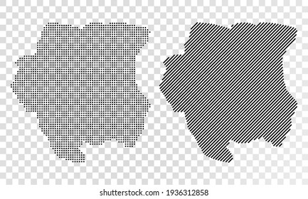 Conjunto de mapas abstractos de Surinam. Mapa de puntos y líneas de Surinam. Mapa de puntos vectoriales de Surinam aislado en un fondo transparente