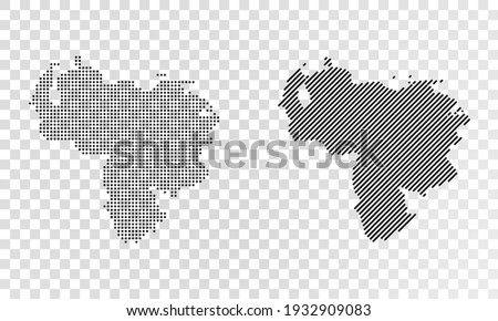 Set of abstract maps of Venezuela. Dot and line map of Venezuela. Vector dotted map of Venezuela isolated on transparent background