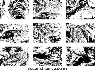 Set of abstract marble background. Black and white grunge texture collection. Vector illustration