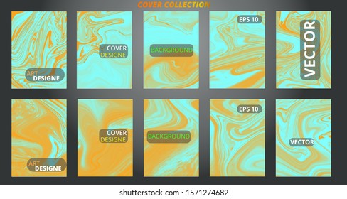 Set abstract marble modern designe. Splash acrylic colored bright liquid. Paints texture A4 with copy space for sale. Desing packaging - vector eps10