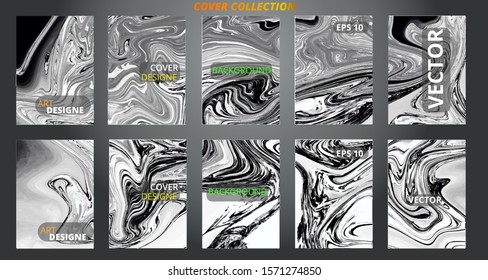 Set abstract marble modern designe. Splash acrylic colored bright liquid. Paints texture A4 with copy space for sale. Desing packaging - vector eps10