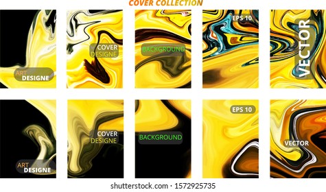 Set abstract marble modern designe. Splash acrylic colored bright liquid. Paints texture A4 with copy space for sale. Desing packaging - vector eps10