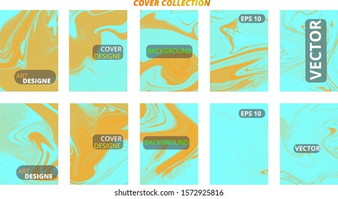Set abstract marble modern designe. Splash acrylic colored bright liquid. Paints texture A4 with copy space for sale. Desing packaging - vector eps10