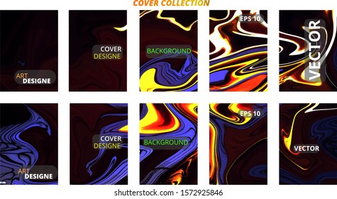 Set abstract marble modern designe. Splash acrylic colored bright liquid. Paints texture A4 with copy space for sale. Desing packaging - vector eps10