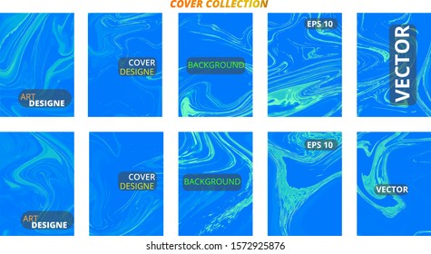 Set abstract marble modern designe. Splash acrylic colored bright liquid. Paints texture A4 with copy space for sale. Desing packaging - vector eps10