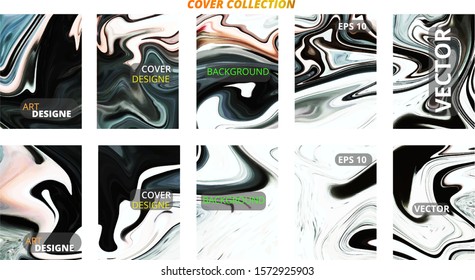 Set abstract marble modern designe. Splash acrylic colored bright liquid. Paints texture A4 with copy space for sale. Desing packaging - vector eps10