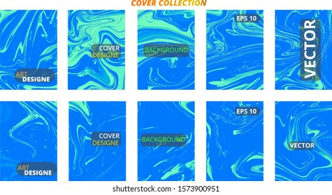 Set abstract marble modern designe. Splash acrylic colored bright liquid. Paints texture A4 with copy space for sale. Desing packaging empty template - vector eps10