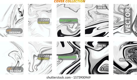 Set abstract marble modern designe. Splash acrylic colored bright liquid. Paints texture A4 with copy space for sale. Desing packaging empty template - vector eps10