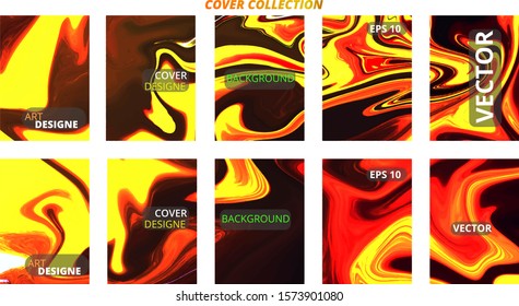 Set abstract marble modern designe. Splash acrylic colored bright liquid. Paints texture A4 with copy space for sale. Desing packaging empty template - vector eps10