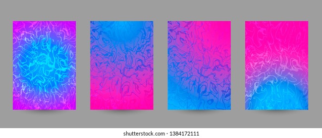 Set of abstract marbled A4 size templates. Pink and blue fluid background for posters, banners, flyers, phone or book covers, web, ads, invitations, cards. Trendy neon vector texture