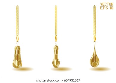 Set of Abstract Massive Golden Pendants with Golden Chain. Vector Illustration