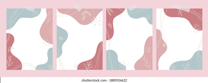 set of abstract memphis backgrounds decorated with lines and floral elements for social media templates, cards, invitations, posters, banners, etc. EPS 10