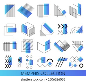 Set of abstract memphis shapes. Design Elements. Retro fashion 80s and 90s print pattern texture. Geometric style.
