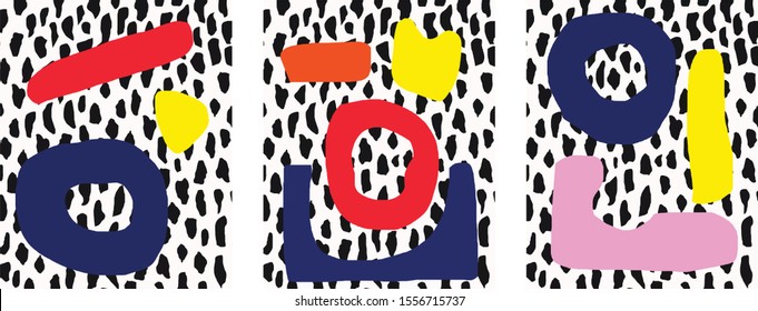 
Set of abstract memphis style posters. bold colors organic shapes pop art set.