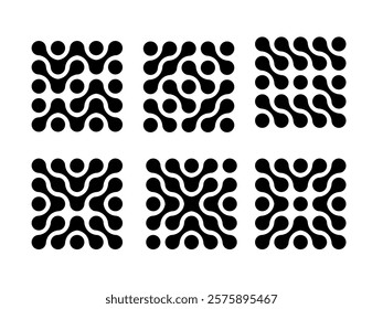 Set of abstract Metaball Icons. Geometric Icons with Dots and Shapes.  Logo, Symbols, Network Design