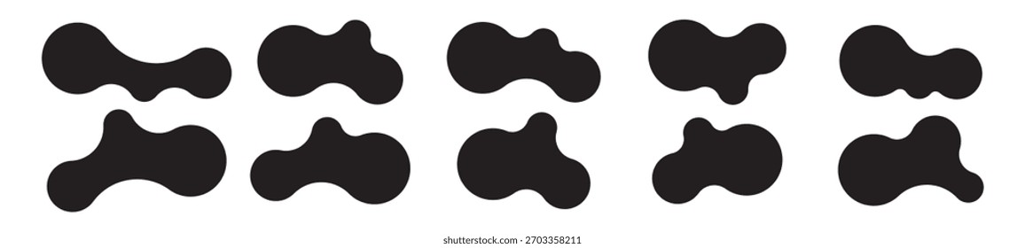 Set of abstract metaball shapes with connected dots and morphing blobs. Geometric vector icons with fluid, organic metaball forms. Vector illustration