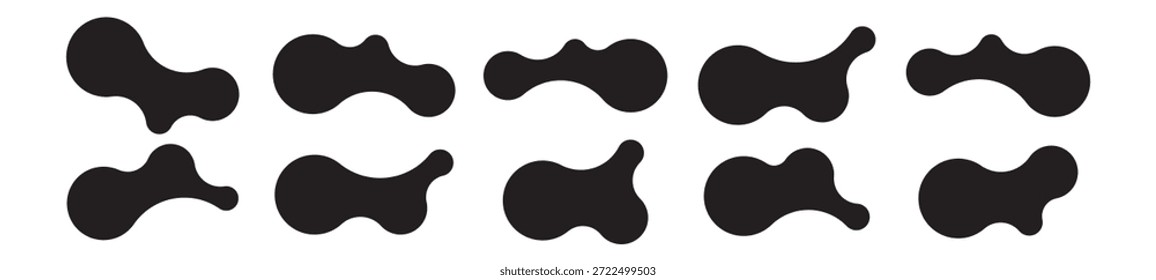 Satz von abstrakten Metaball-Formen mit verbundenen Punkten und Morphing-Blobs. Geometrische Vektorsymbole mit flüssigen, organischen Metaballformen. Vektorgrafik