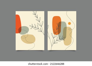 set of abstract mid century boho contemporary geometric botanical hand drawn wall art decoration,vector illustration esp 10