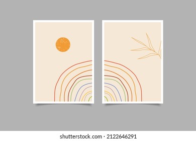 set of abstract mid century boho contemporary geometric botanical hand drawn wall art decoration,vector illustration esp 10