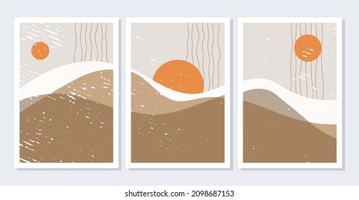 afiche de conjunto abstracto de paisajes de mediados de siglo