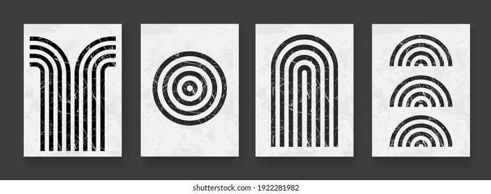 Set of abstract mid century modern geometric contemporary art posters. Minimal textured shapes. vector design.