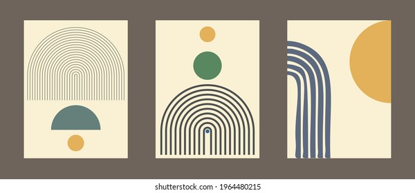 Set of abstract mid century posters composition vector design. Modern boho minimalist art. EPS10 vector illustration.