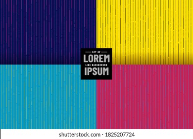 Set of abstract minimal design stripe ,lines and dotted pattern on dark blue, yellow, pink & light blue background. Simple flat trendy color design for presentation, flyer, brochure. Vector EPS10