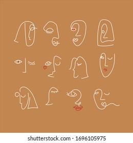 set of abstract minimal faces. Continuous line drawing.