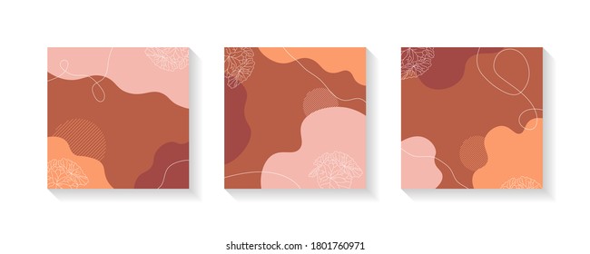 Set of abstract minimal fluid shapes background. Design templates for social media posts and stories. Vector