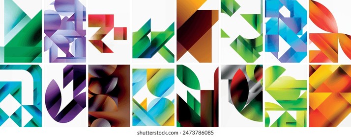 Set of abstract minimal geometric backgrounds with lines, circles and triangles. Vector Illustration For Wallpaper, Banner, Background, Card, Book Illustration, landing page
