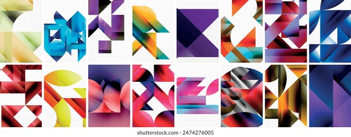 Set of abstract minimal geometric backgrounds with lines, circles and triangles. Vector Illustration For Wallpaper, Banner, Background, Card, Book Illustration, landing page