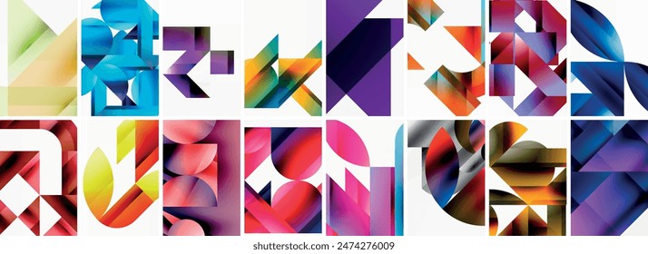 Set of abstract minimal geometric backgrounds with lines, circles and triangles. Vector Illustration For Wallpaper, Banner, Background, Card, Book Illustration, landing page