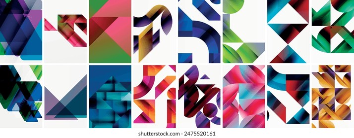 Set of abstract minimal geometric backgrounds with lines, circles and triangles. Vector Illustration For Wallpaper, Banner, Background, Card, Book Illustration, landing page