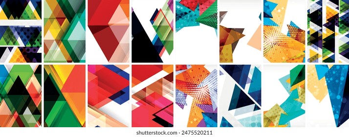 Set of abstract minimal geometric backgrounds with lines, circles and triangles. Vector Illustration For Wallpaper, Banner, Background, Card, Book Illustration, landing page