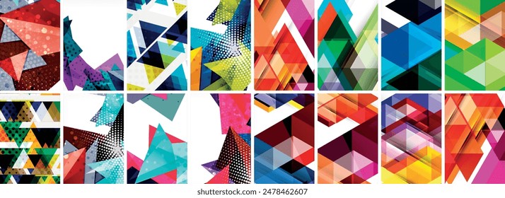 Set of abstract minimal geometric backgrounds with lines, circles and triangles. Vector Illustration For Wallpaper, Banner, Background, Card, Book Illustration, landing page