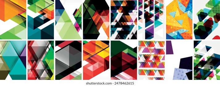 Set of abstract minimal geometric backgrounds with lines, circles and triangles. Vector Illustration For Wallpaper, Banner, Background, Card, Book Illustration, landing page