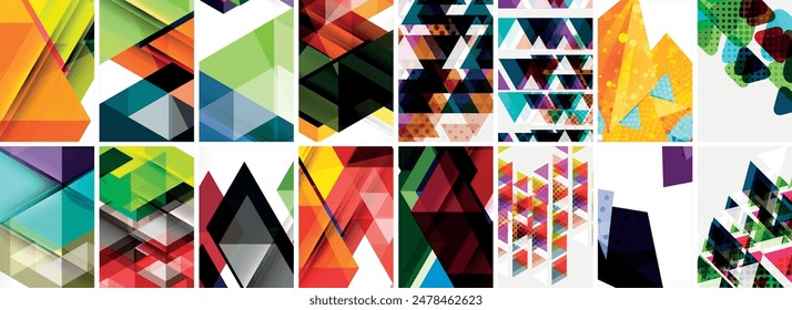 Set of abstract minimal geometric backgrounds with lines, circles and triangles. Vector Illustration For Wallpaper, Banner, Background, Card, Book Illustration, landing page