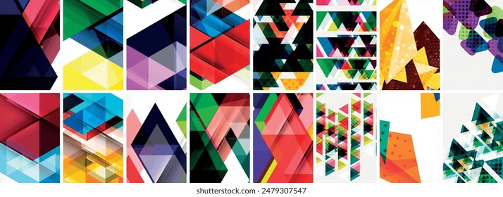 Set of abstract minimal geometric backgrounds with lines, circles and triangles. Vector Illustration For Wallpaper, Banner, Background, Card, Book Illustration, landing page