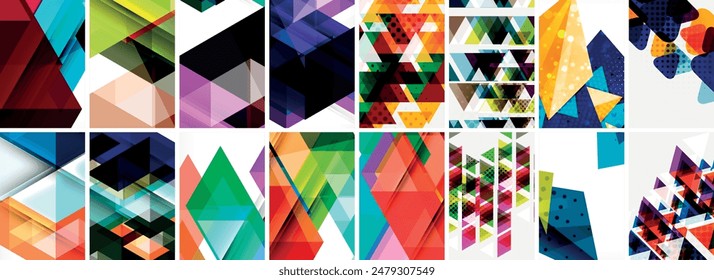 Set of abstract minimal geometric backgrounds with lines, circles and triangles. Vector Illustration For Wallpaper, Banner, Background, Card, Book Illustration, landing page