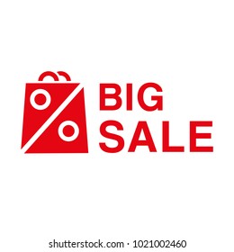 Set abstract minimal logo icon red craft packet for shopping. Package with icon discount and text Big sale. Modern vector style, graphic design for business store company.