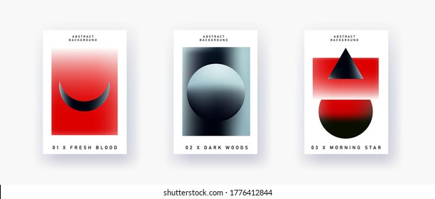 Set of abstract minimal posters with composition of blurry geometric shapes. Covers for music event with copy space.