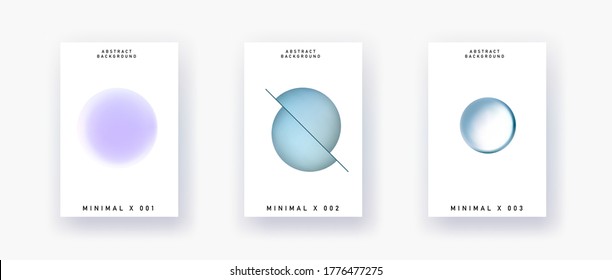 Set of abstract minimal posters with composition of blurry geometric circles. Covers for music event with copy space.