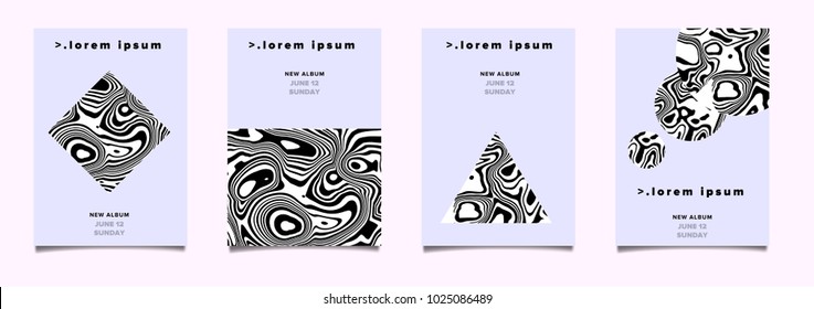 Set of abstract minimal posters with glitch art design for music event. 