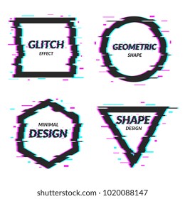 Set of abstract minimal template design in geometric glitch style. Trendy abstract covers. Futuristic design posters
