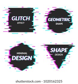 Set of abstract minimal template design in geometric glitch style. Trendy abstract covers. Futuristic design posters. Vector illustration