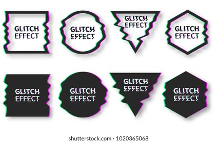 Set of abstract minimal template design in geometric glitch style. Trendy abstract covers. Futuristic design posters