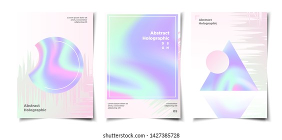 set of abstract minimal trendy geometric holographic layout cover, poster, banner, backdrop, wallpaper design template