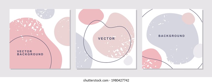 Set of abstract minimal trendy square templates with organic shapes and textures. Vector illustration for flyer, poster, brochure, social media posts